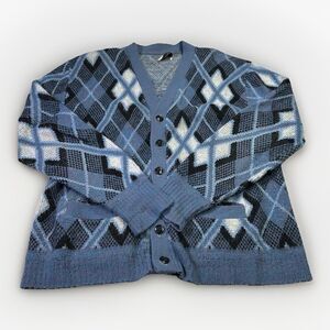 Vintage Arrow Argyle Park Cardigan Sweater Blue Argyle Orlon Acrylic